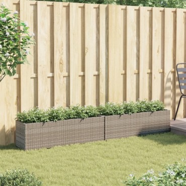 vidaXL Ζαρντινιέρα Κήπου Γκρι 105x30x32 εκ. Συνθ. Ρατάν με 3 Γλάστρες