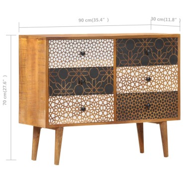 vidaXL Συρταριέρα με Τυπωμένο Σχέδιο 90x30x70cm Μασίφ Ξύλο Μάνγκο 1 τεμ.