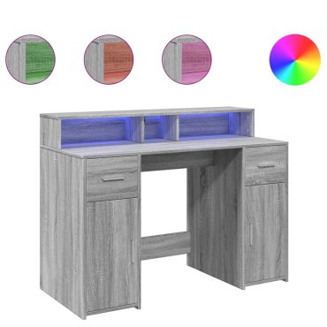 vidaXL Γραφείο με LED Γκρι Sonoma 120x55x91cm Επεξεργ. Ξύλο 1 τεμ.
