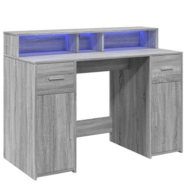 vidaXL Γραφείο με LED Γκρι Sonoma 120x55x91cm Επεξεργ. Ξύλο 1 τεμ.