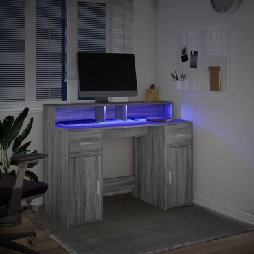 vidaXL Γραφείο με LED Γκρι Sonoma 120x55x91cm Επεξεργ. Ξύλο 1 τεμ.