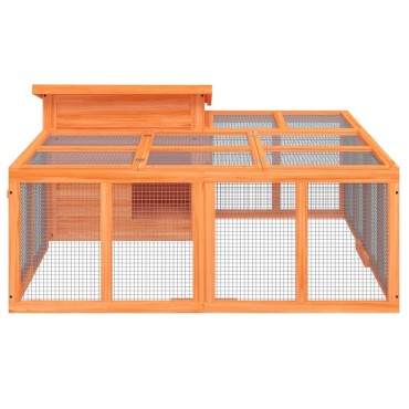vidaXL Κλουβί Κουνελιών Καφέ 144 x 123 x 67,5 εκ. Μασίφ Ξύλο Πεύκου