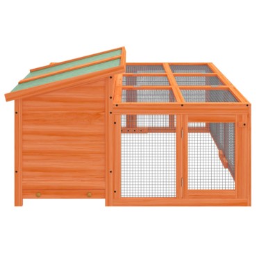 vidaXL Κλουβί Κουνελιών Καφέ 144 x 123 x 67,5 εκ. Μασίφ Ξύλο Πεύκου