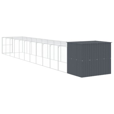 vidaXL Σπιτάκι Σκύλου με Αυλή Ανθρακί 214x1273x181 εκ. Γαλβαν. Χάλυβας