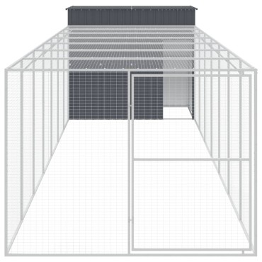 vidaXL Σπιτάκι Σκύλου με Αυλή Ανθρακί 214x865x181 εκ. Γαλβαν. Χάλυβας