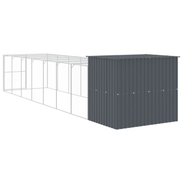 vidaXL Σπιτάκι Σκύλου με Αυλή Ανθρακί 214x865x181 εκ. Γαλβαν. Χάλυβας