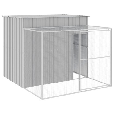 vidaXL Σπιτάκι Σκύλου με Αυλή Αν. Γκρι 214x253x181 εκ. Γαλβαν. Χάλυβας