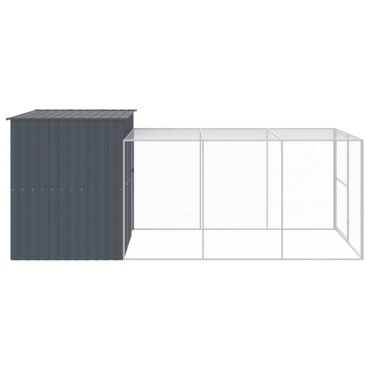 vidaXL Σπιτάκι Σκύλου με Αυλή Ανθρακί 214x457x181 εκ. Γαλβαν. Χάλυβας
