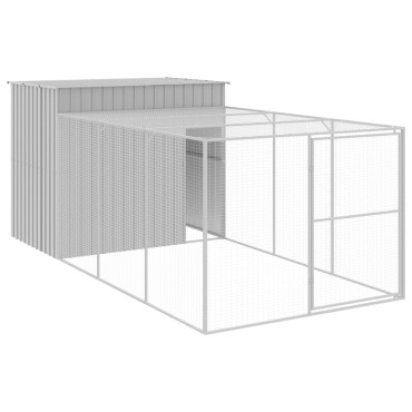 vidaXL Σπιτάκι Σκύλου με Αυλή Αν. Γκρι 214x457x181 εκ. Γαλβαν. Χάλυβας
