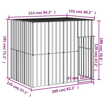 vidaXL Σπιτάκι Σκύλου με Οροφή Ανθρακί 214x153x181 εκ. Γαλβαν. Χάλυβας