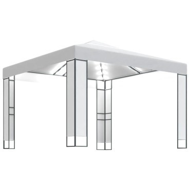 vidaXL Κιόσκι με Διπλή Οροφή και Φωτάκια LED Λευκό 3 x 3 μ.