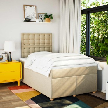 vidaXL Κρεβάτι Boxspring με Στρώμα Κρεμ 120x190cm Υφασμάτινο 1 τεμ. - Μονό