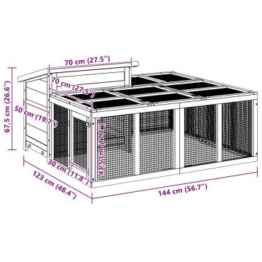 vidaXL Κλουβί Κουνελιών Μόκα 144 x 123 x 67,5 εκ. Μασίφ Ξύλο Πεύκου