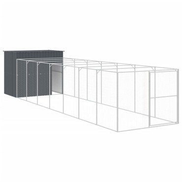 vidaXL Σπιτάκι Σκύλου με Αυλή Ανθρακί 214x865x181 εκ. Γαλβαν. Χάλυβας
