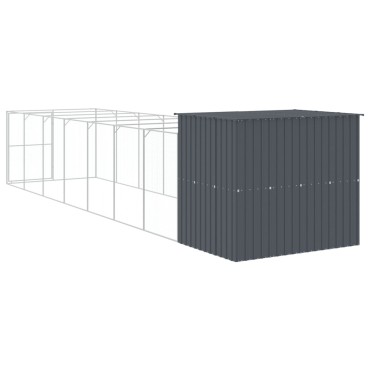 vidaXL Σπιτάκι Σκύλου με Αυλή Ανθρακί 214x865x181 εκ. Γαλβαν. Χάλυβας