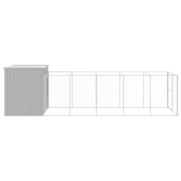 vidaXL Σπιτάκι Σκύλου με Αυλή Αν. Γκρι 214x661x181 εκ. Γαλβαν. Χάλυβας
