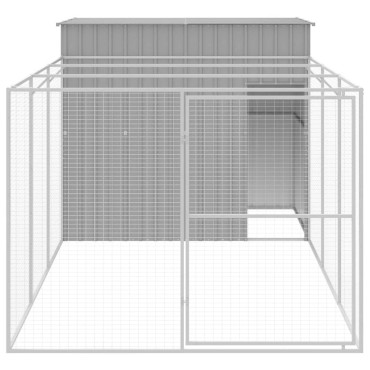 vidaXL Σπιτάκι Σκύλου με Αυλή Αν. Γκρι 214x457x181 εκ. Γαλβαν. Χάλυβας