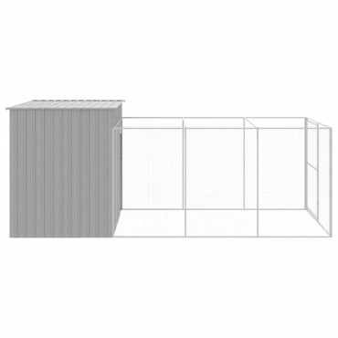 vidaXL Σπιτάκι Σκύλου με Αυλή Αν. Γκρι 214x457x181 εκ. Γαλβαν. Χάλυβας