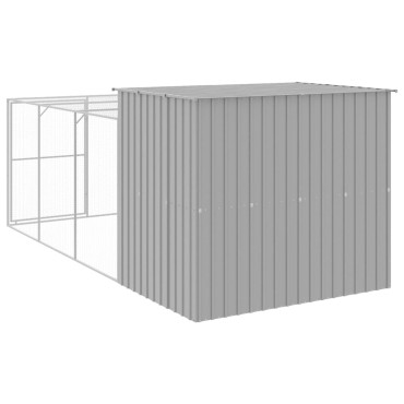 vidaXL Σπιτάκι Σκύλου με Αυλή Αν. Γκρι 214x457x181 εκ. Γαλβαν. Χάλυβας