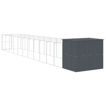vidaXL Σπιτάκι Σκύλου με Αυλή Ανθρακί 214x1273x181 εκ. Γαλβαν. Χάλυβας