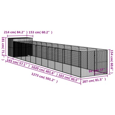 vidaXL Σπιτάκι Σκύλου με Αυλή Ανθρακί 214x1273x181 εκ. Γαλβαν. Χάλυβας