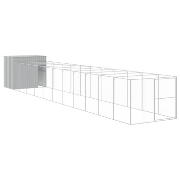 vidaXL Σπιτάκι Σκύλου με Αυλή Αν. Γκρι 214x1273x181εκ. Γαλβαν. Χάλυβας