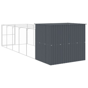 vidaXL Σπιτάκι Σκύλου με Αυλή Ανθρακί 214x661x181 εκ. Γαλβαν. Χάλυβας