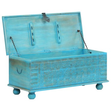 vidaXL Μπαούλο Αποθήκευσης Μπλε 100x40x41cm από Μασίφ Ξύλο Μάνγκο 1 τεμ.