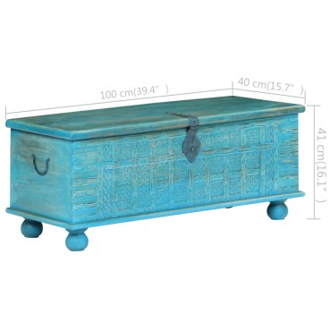 vidaXL Μπαούλο Αποθήκευσης Μπλε 100x40x41cm από Μασίφ Ξύλο Μάνγκο 1 τεμ.