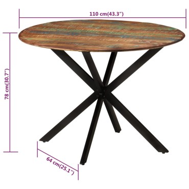 vidaXL Τραπεζαρία 110x78cm από Μασίφ Ανακυκλωμένο Ξύλο και Ατσάλι 1 τεμ.