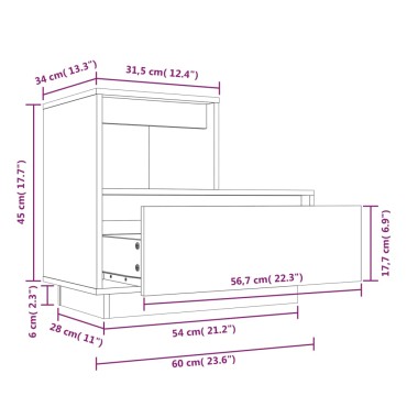 vidaXL Κομοδίνο 60x34x51cm από Μασίφ Ξύλο Πεύκου 1 τεμ.