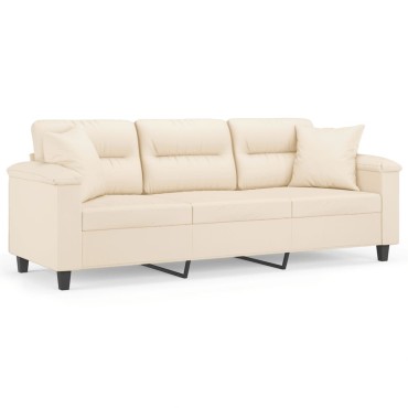 vidaXL Καναπές Τριθέσιος Beige από Μικροΐνες με Μαξιλάρια 210x77x80cm 1 τεμ.