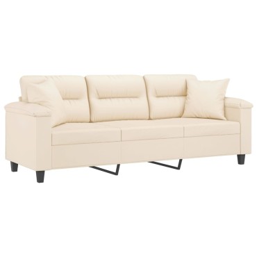 vidaXL Καναπές Τριθέσιος Beige από Μικροΐνες με Μαξιλάρια 210x77x80cm 1 τεμ.