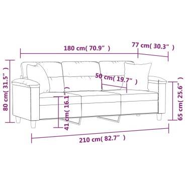 vidaXL Καναπές Τριθέσιος Beige από Μικροΐνες με Μαξιλάρια 210x77x80cm 1 τεμ.