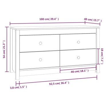 vidaXL Βοηθητικό Ντουλάπι Λευκό 100x40x54cm από Μασίφ Ξύλο Πεύκου 1 τεμ.