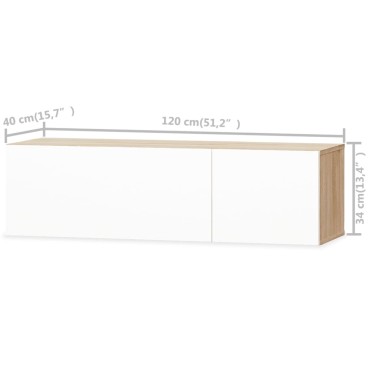 vidaXL Έπιπλο Τηλεόρασης Γυαλιστ. Λευκό/Δρυς 120x40x34cm Επεξ. Ξύλο