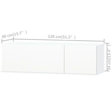 vidaXL Έπιπλα Τηλεόρασης 2 τεμ. Γυαλιστ. Λευκό 120x40x34cm Επεξ. Ξύλο