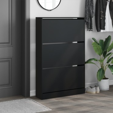 vidaXL Παπουτσοθήκη Μαύρη 80x21x125,5cm από Επεξεργασμένο Ξύλο