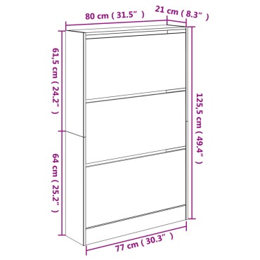 vidaXL Παπουτσοθήκη Μαύρη 80x21x125,5cm από Επεξεργασμένο Ξύλο