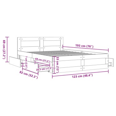 vidaXL Πλαίσιο Κρεβατιού με κεφαλάριου Λευκό 120x190 εκ Επεξεργ. Ξύλο