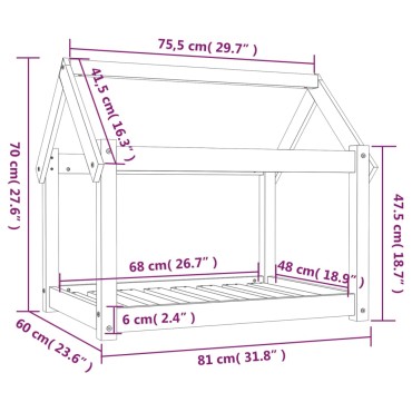 vidaXL Κρεβάτι Σκύλου 81x60x70 εκ. από Μασίφ Ξύλο Πεύκου