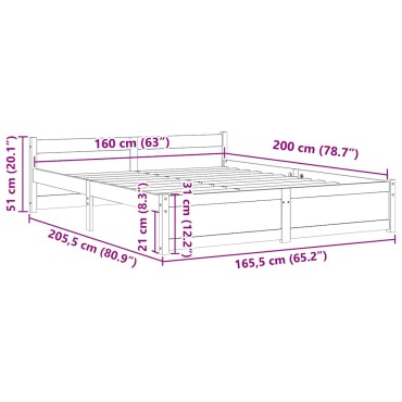 vidaXL Σκελετός Κρεβατιού Χωρίς Στρώμα 160x200 εκ Μασίφ Ξύλο