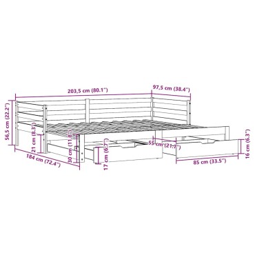 vidaXL Καναπές Κρεβάτι+Συρτάρια Χωρ. Στρώμα Λευκός 90x200εκ Μασίφ Ξύλο