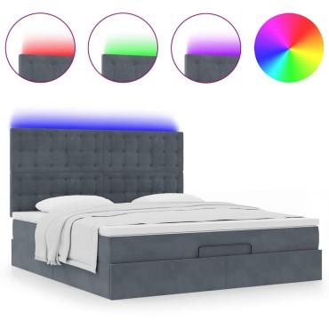 vidaXL Οθωμανικό κρεβάτι με στρώματα & LEDs Σκούρο γκρι Βελούδο