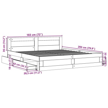 vidaXL Πλαίσιο Κρεβατιού με Κεφαλάρι Γκρι Sonoma 180x200εκ. Επεξ. Ξύλο