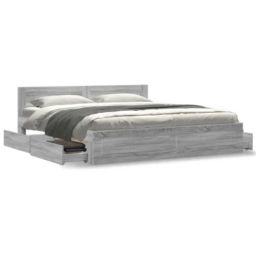 vidaXL Πλαίσιο Κρεβατιού με Κεφαλάρι Γκρι Sonoma 180x200εκ. Επεξ. Ξύλο
