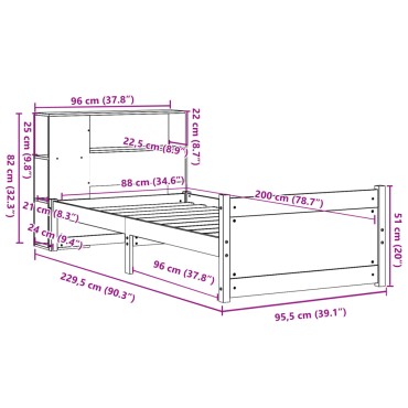 vidaXL Κρεβάτι Βιβλιοθήκη Χωρίς Στρώμα 90x200 εκ Μασίφ Ξύλο Πεύκου