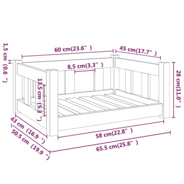vidaXL Κρεβάτι Σκύλου 65,5 x 50,5 x 28 εκ. από Μασίφ Ξύλο Πεύκου