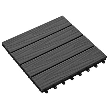 vidaXL Πλακάκια Deck 11 τεμ. Ανάγλυφα Μαύρα 30x30 εκ. 1 μ² WPC
