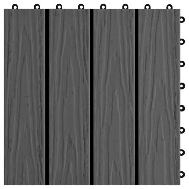 vidaXL Πλακάκια Deck 11 τεμ. Ανάγλυφα Μαύρα 30x30 εκ. 1 μ² WPC